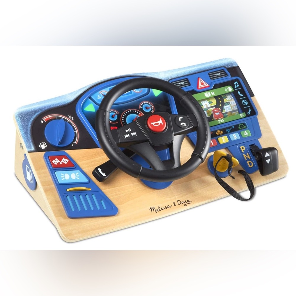 Vroom & Zoom, Interactive Wooden Dashboard, Racing Car Steering Wheel Toy, Light